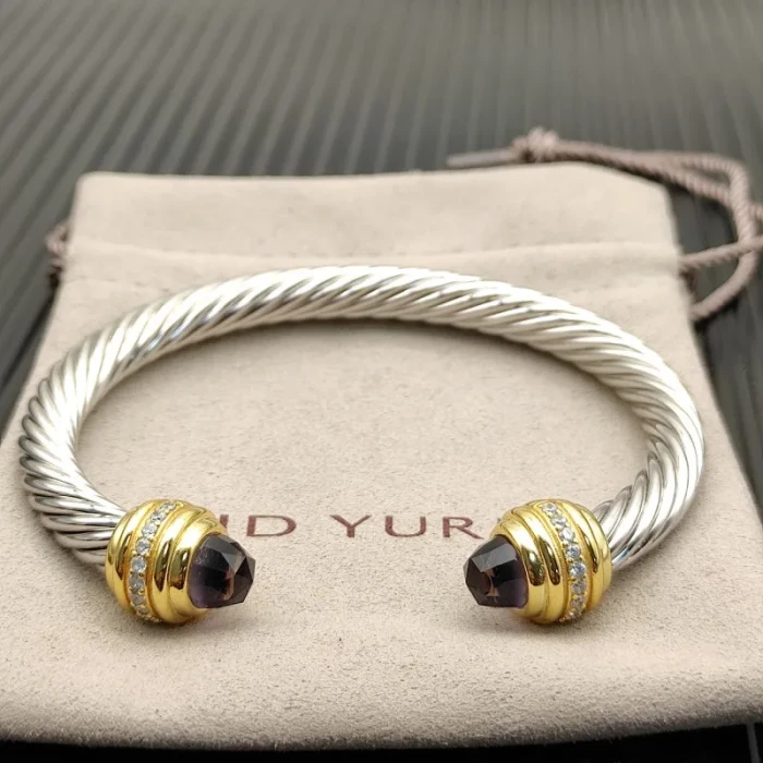 David Yurman 7mm Gold Purple Diamond Head Gemstone Bracelet, Fits Wrist Sizes 16–20cm