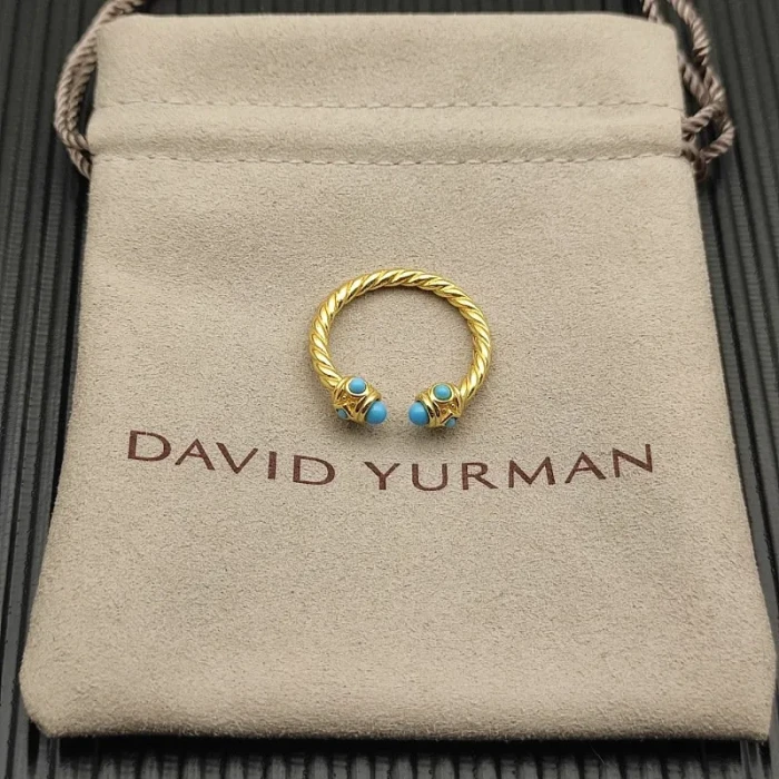 David Yurman 2.3mm Gold Renaissance Turquoise Pavé Diamond Ring