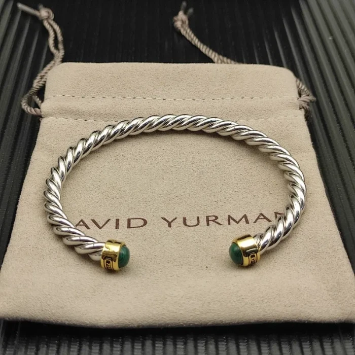 David Yurman 6mm Gold and Silver Malachite Cable Cuff Bracelet