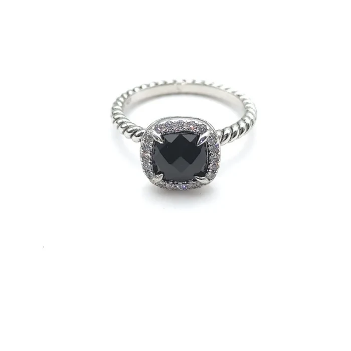 David Yurman Four-Prong Square Black Diamond Ring