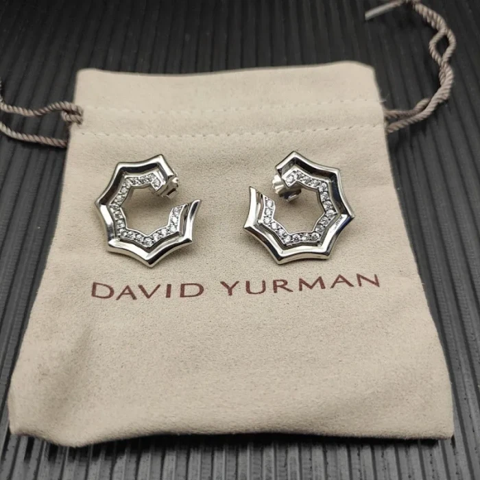 David Yurman Sterling Silver 27×8.5mm Serrated Stacked Earrings