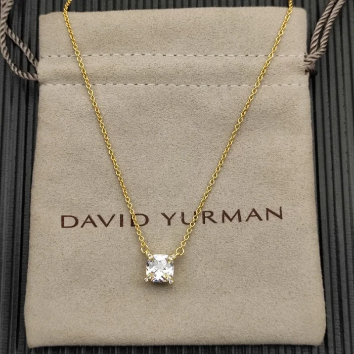 David Yurman Gold 8mm Four-Prong White Diamond Necklace