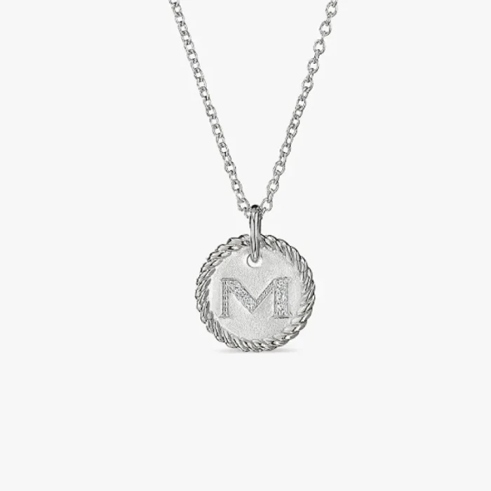 David Yurman Gold Diamond Initial M Disc Pendant Necklace