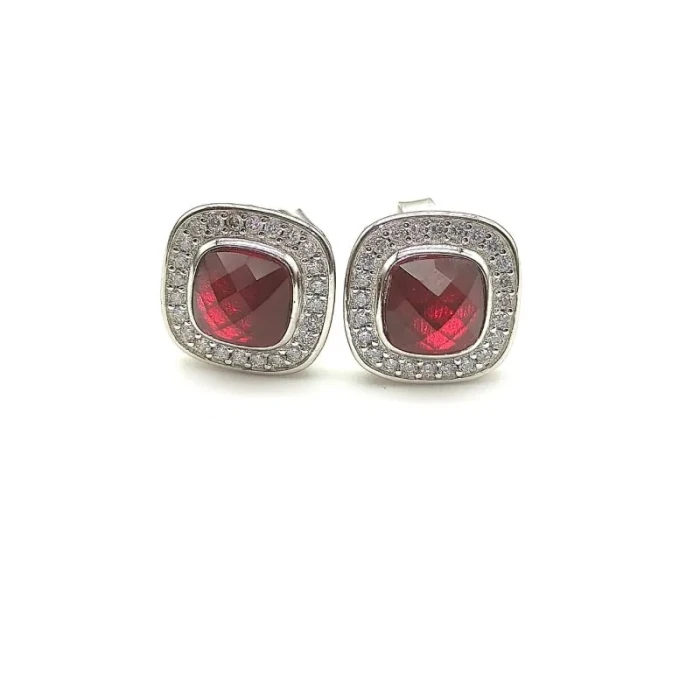 David Yurman 7mm Square Red Diamond Stud Earrings