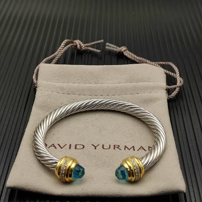 David Yurman 7mm Gold Blue Diamond Head Gemstone Bracelet, Fits Wrist Sizes 16–20cm