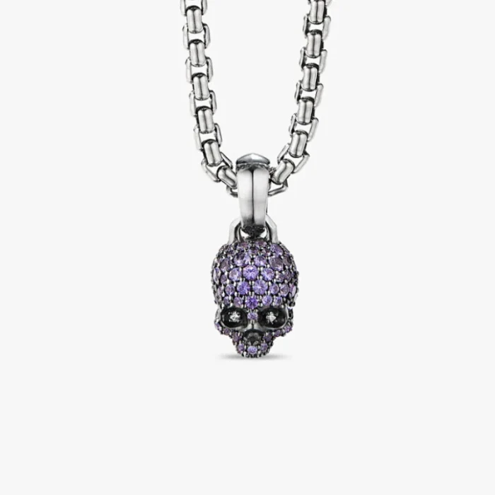 David Yurman Rose Gold Purple Diamond Gumball Necklace, 2mm Chain, 45+5cm Adjustable Length