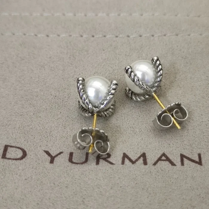 David Yurman Sterling Silver Four-Prong Pearl Stud Earrings