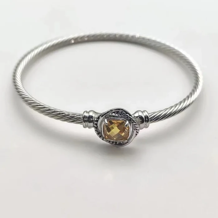 David Yurman 3mm Cable Classic Four-Point Yellow Diamond Cuff Bracelet