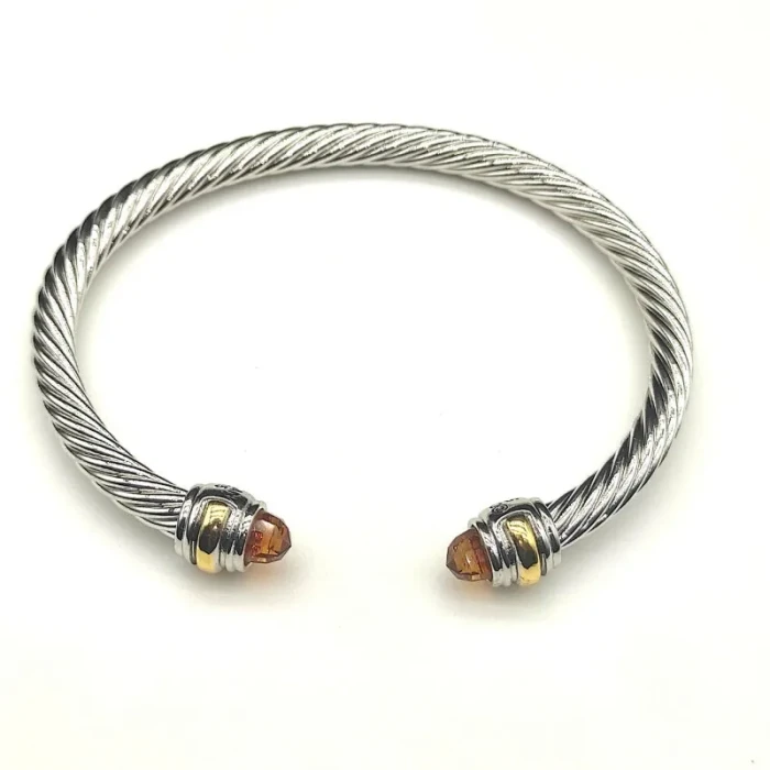 David Yurman 5mm Double Diamond End Champagne Diamond Cuff Bracelet Silver