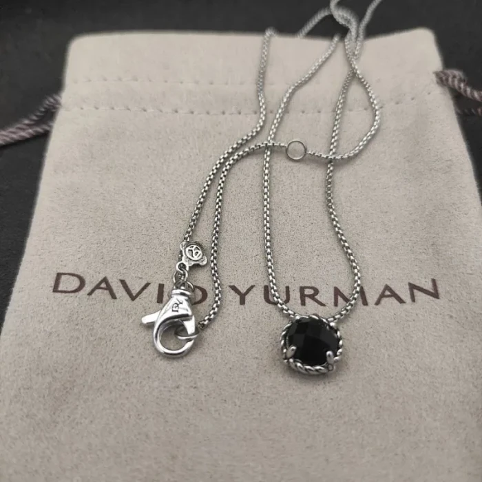 David Yurman 8mm Black Gemstone Four-Prong Pendant Necklace