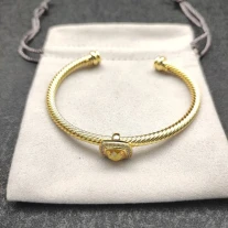 David Yurman Gold Tone 4mm Cable Square Yellow Diamond Cuff Bracelet