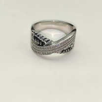 David Yurman Silver Double Twisted Cable Cross Diamond Ring