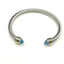 David Yurman 5mm Double-End Cap Cable Cuff Bracelet Blue Diamonds