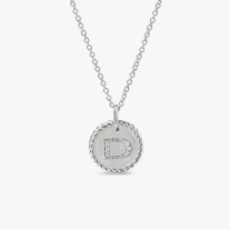 David Yurman Silver Diamond Letter D Round Pendant Necklace, Length 42cm + 3cm + 3cm