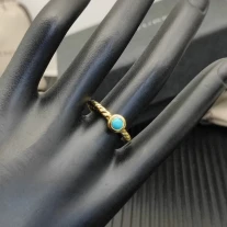 David Yurman Gold 2.8mm Petite Cable Turquoise Ring