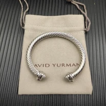David Yurman 7mm Sterling Silver Oval Pavé Cable Cuff Bracelet