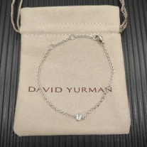 David Yurman 4mm Sterling Silver Single Stone White Diamond Bracelet