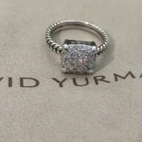 David Yurman Four-Prong Pavé Diamond Ring Silver