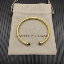 David Yurman 4mm Gold Deep Blue Sapphire Diamond Bangle Bracelet