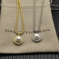 David Yurman 11mm Gold Round Pearl Pendant Necklace