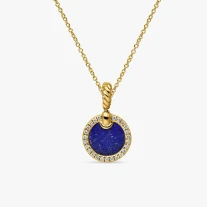 David Yurman 17.8mm Gold Round Lapis Lazuli Diamond Necklace