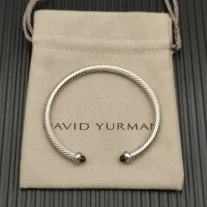 David Yurman 4mm Sterling Silver Purple Diamond Bangle Bracelet