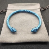David Yurman 5mm Light Blue Colorful Enamel Cuff Bracelet, Fits Wrist Size 16cm - 20cm