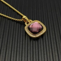 David Yurman Gold 14mm Square Purple Diamond Necklace