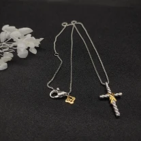 David Yurman Gold and Silver Double X Cross Pendant Necklace