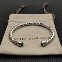 David Yurman 6mm Sterling Silver Malachite Cable Cuff Bracelet