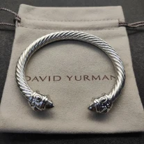David Yurman 7mm Silver Colorful Enamel Cuff Bracelet, Fits Wrist Size 16cm - 20cm