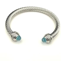 David Yurman 7mm Cable Bracelet with Blue Pavé End Caps