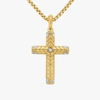 David Yurman Gold Chevron Cross White Diamond Necklace