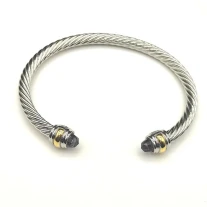 David Yurman 5mm Double-End Cap Cable Cuff Bracelet Purple Diamonds
