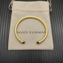 David Yurman 4mm Gold Red Diamond Bangle Bracelet