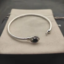 David Yurman 3mm Cable Classic Four-Point Black Diamond Cuff Bracelet