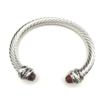 David Yurman 7mm Cable Bracelet with Rotating Red Pavé End Caps