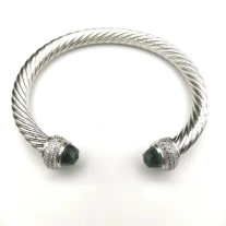 David Yurman 7mm Full Pavé Deep Green Diamond Cable Bracelet