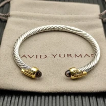 David Yurman 5mm Silver Cable Bracelet with Gold Station and Five-Row Pavé Purple Diamond Accent