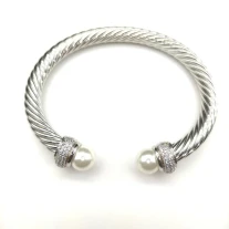 David Yurman 7mm Full Pavé Diamond Pearl Cable Cuff Bracelet