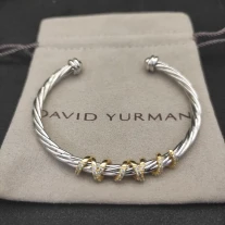 David Yurman 4mm Cable Cuff Bracelet with Rotating Curved Round End Caps
