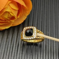 David Yurman Gold Square Black Diamond Ring