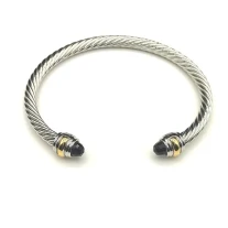 David Yurman 5mm Double-End Cap Cable Cuff Bracelet Black Diamonds