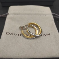 David Yurman Cable Pavé Gold and Silver Hoop Earrings