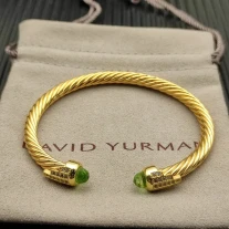 David Yurman 5mm Gold-Tone Cable Cuff Bracelet Light Green Diamonds