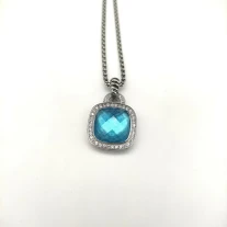 David Yurman 14mm Cushion-Cut Center Stone Necklace with Blue Pavé