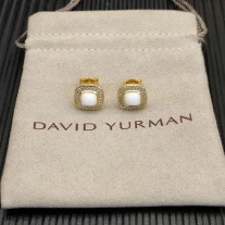 David Yurman 7mm Gold Square White Agate Stud Earrings