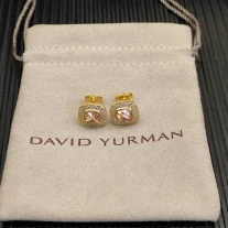 David Yurman 7mm Gold Square Champagne Diamond Stud Earrings