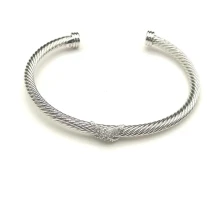 David Yurman 4mm Silver Pavé Diamond Single X Cable Bracelet