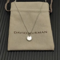 David Yurman Sterling Silver 17.8mm Round Pavé Mother of Pearl Necklace
